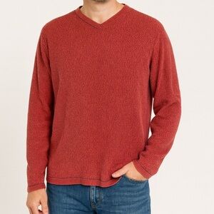 Carbon2Cobalt Textured Cotton V-Neck Pullover Sweater Men’s Large Red Rust
